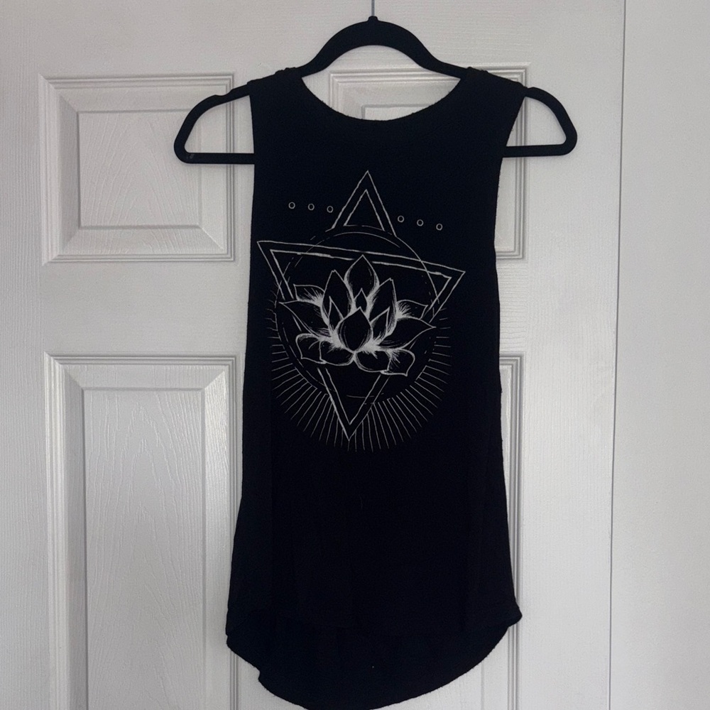 Black Sleeveless Top with Geometric Lotus Design